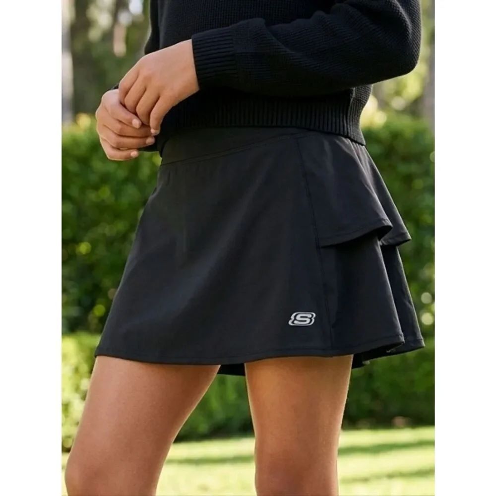 Skechers Active Girls Black Ruffle Back Athletic Skort Built-In Short Size 10/12